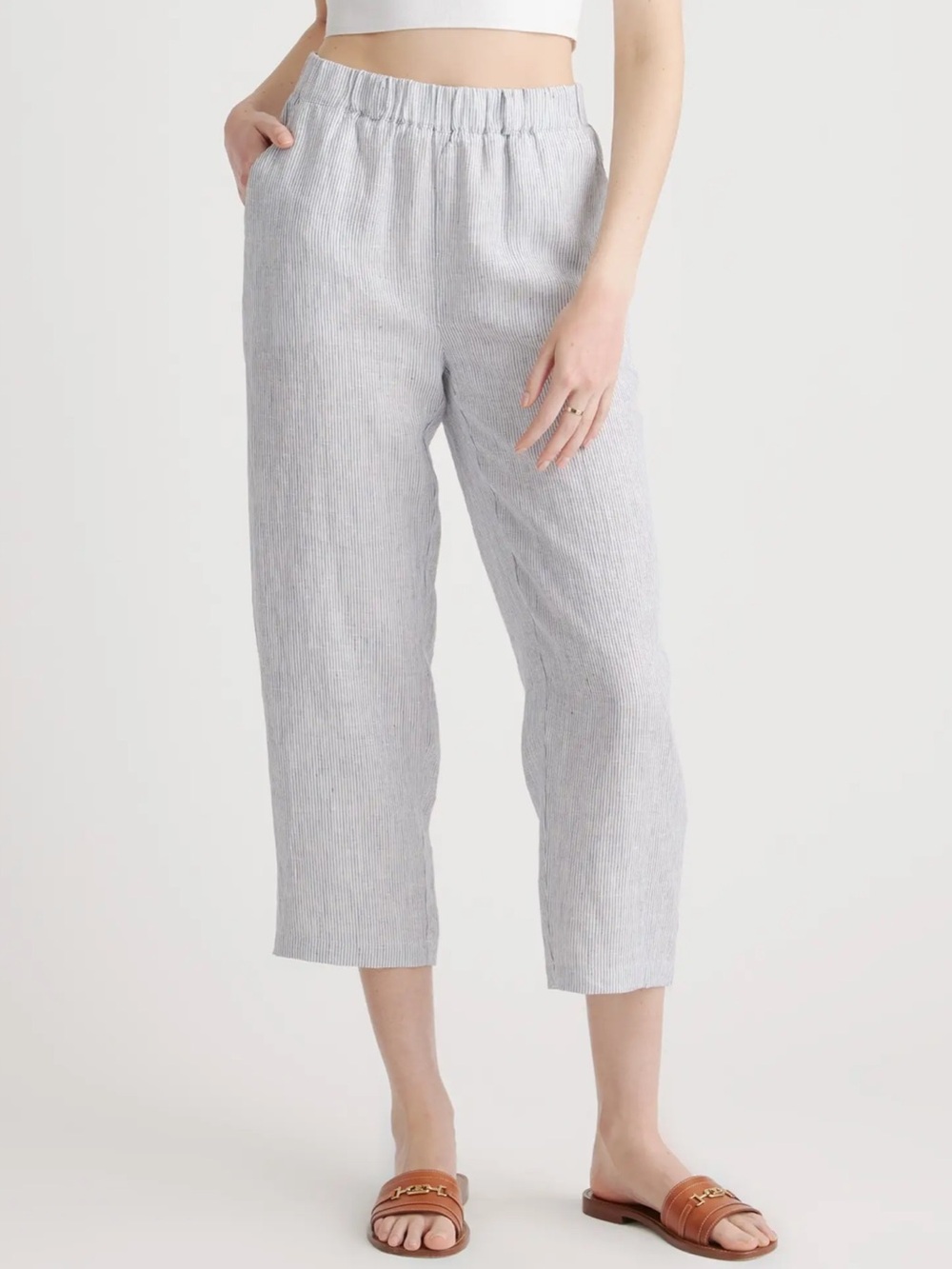 Quince 100% European Linen Pants - Blue Pinstripe - Small